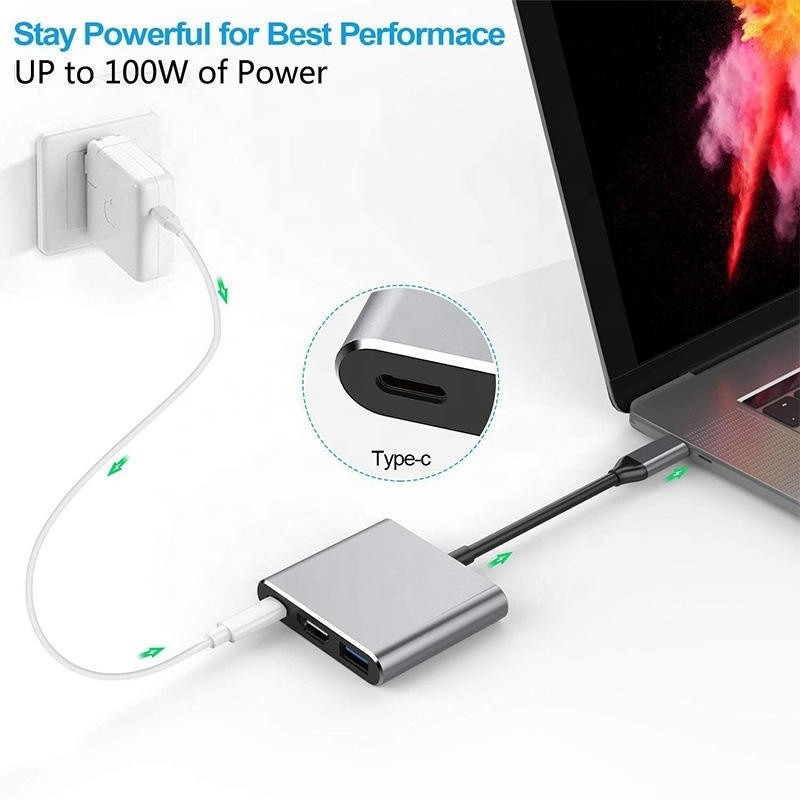3-in-1 USB C Type C Multi-function Hub đến USB-C PD HDMI USB 3.0 Adapter Converter Cable