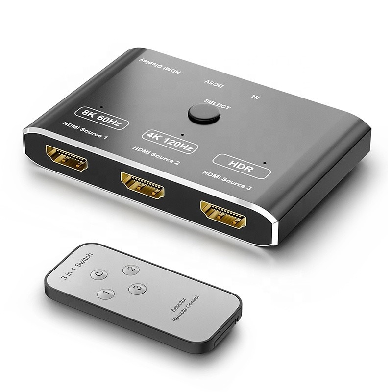 8K 120Hz HDR 3 cổng HDMI Switch Switcher 3 In 1 Out Plug Remote Converter