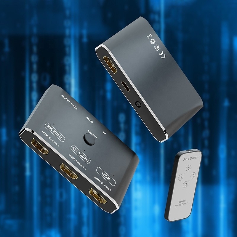 8K 120Hz HDR 3 cổng HDMI Switch Switcher 3 In 1 Out Plug Remote Converter