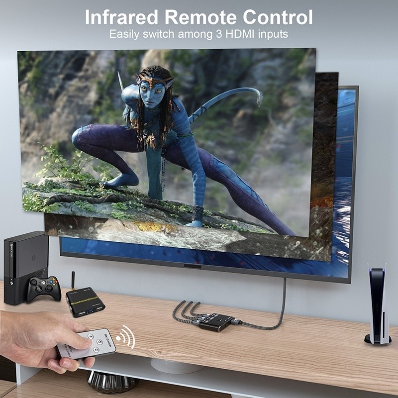 8K 120Hz HDR 3 cổng HDMI Switch Switcher 3 In 1 Out Plug Remote Converter