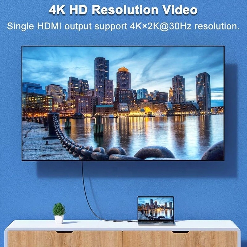 Loại C Đàn ông đến HDMI kép Đàn bà Thunderbolt 3 Cáp adapter đa màn hình USB-C 4K 30Hz