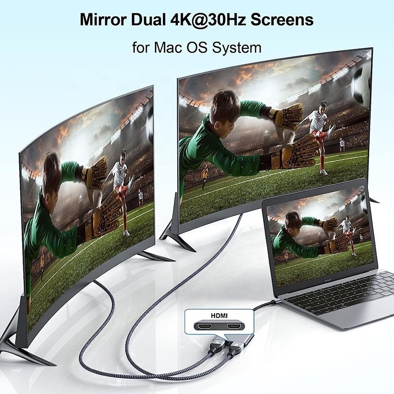 Loại C Đàn ông đến HDMI kép Đàn bà Thunderbolt 3 Cáp adapter đa màn hình USB-C 4K 30Hz