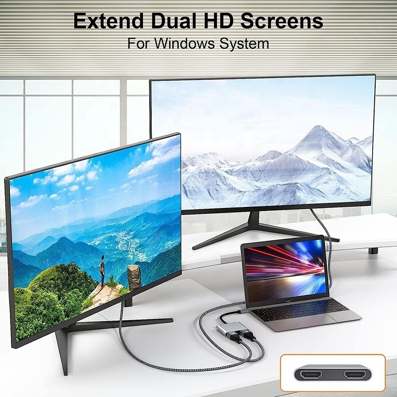Loại C Đàn ông đến HDMI kép Đàn bà Thunderbolt 3 Cáp adapter đa màn hình USB-C 4K 30Hz