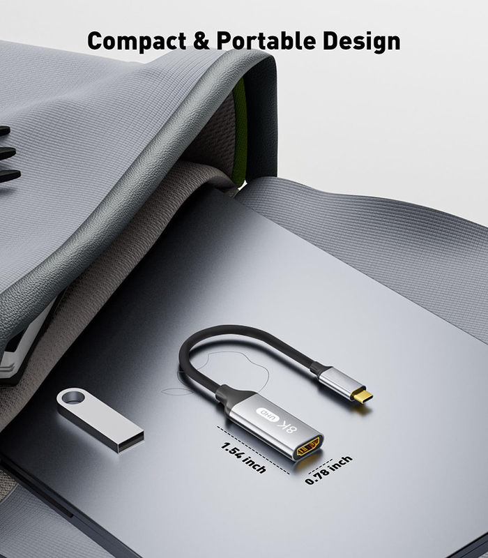 Độ dài tùy chỉnh Xám USB-C sang HDMI 2.1 Adapter 8K 60Hz cho tốc độ USB Type C 3.1 Máy tính xách tay