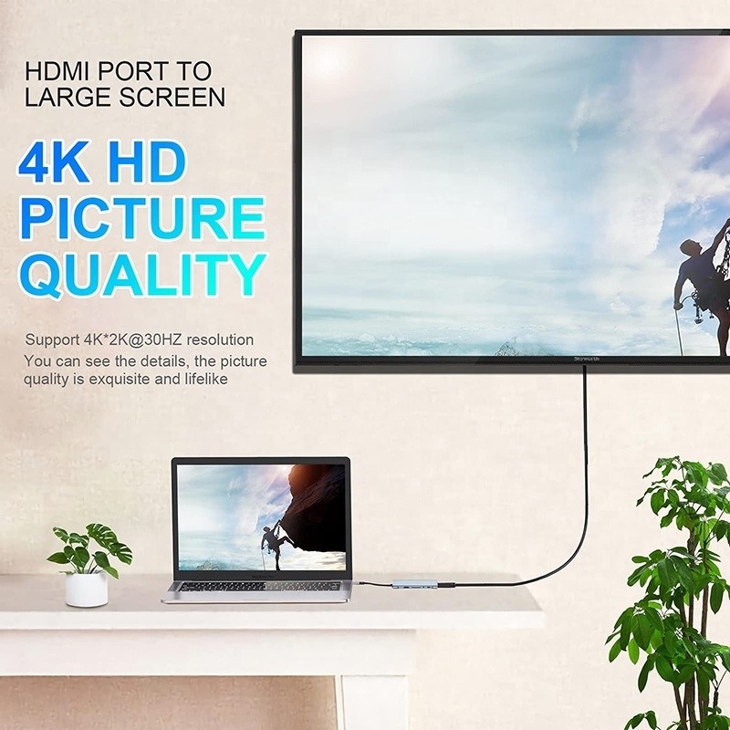 Multifunction USB C Hub Dock với Gigabit RJ45 Ethernet TF SD Card Reader HDMI VGA USB 3.0