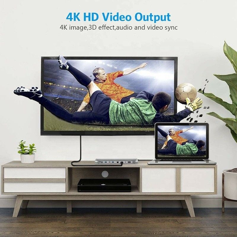 11 In 1 Multiport USB C USB-C Type-C PD 4K HDTV Hub Adapter Docking Station Với RJ45