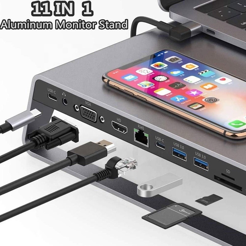 TYPE-C Nam 11 In 1 Hub Computer Laptop Docking Station Adapter với 1000Mbps RJ45 và USB-C PD