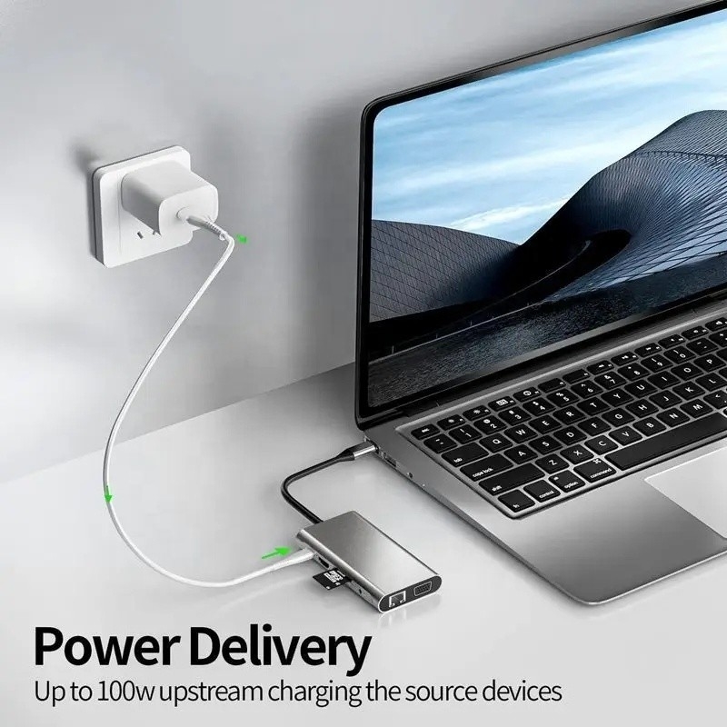 USB C Hub Type-C đến USB 3.0 HDMI VGA RJ45 Lan SD TF Audio USB Grey Multiport Adapter
