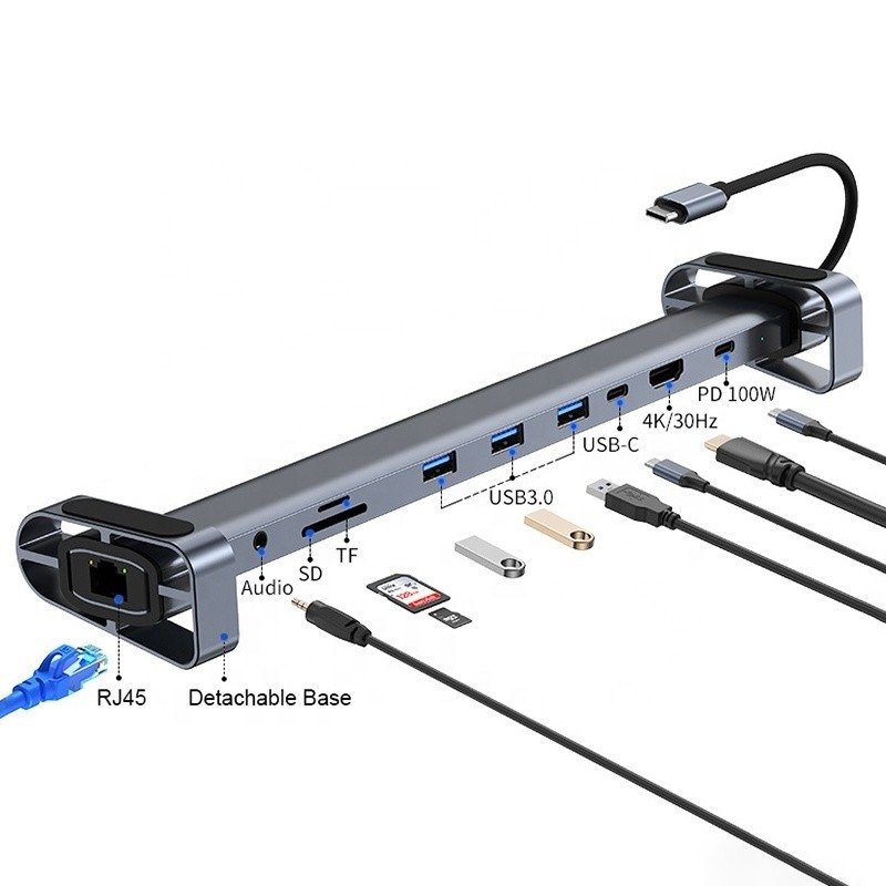 USB 3.1 Giao diện loại 10 trong 1 Hub loại C để truyền dữ liệu và sạc tốc độ cao