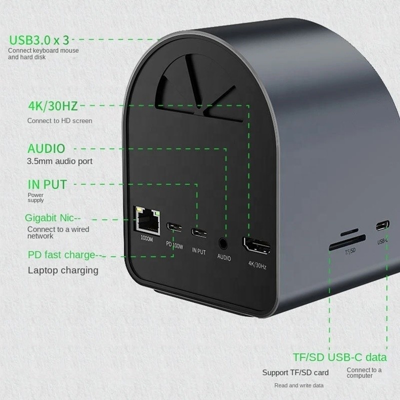 USB 3.1 10 In 1 Type-C Multiport Docking Station Hub với Gigabit Ethernet và 4K HD HDMI