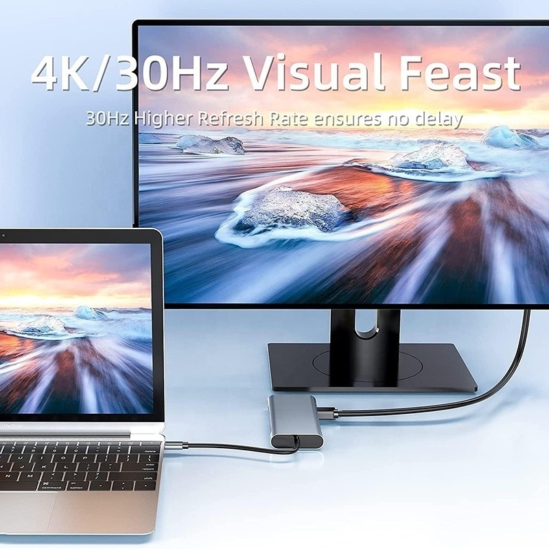 USB C Type C 10 In 1 Docking Station với 4K HDTV VGA Lan RJ45 USB3.0 Card Reader PD