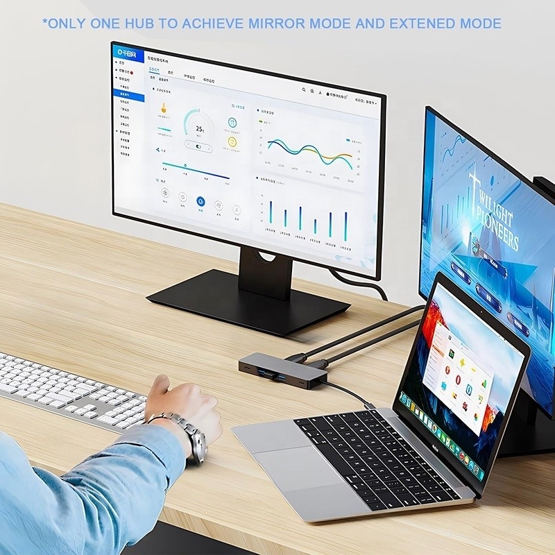 10 In 1 USB C Hub To Dual HDMI 4K 60Hz Adapter Dock với USB 3.0 Ethernet RJ45 1000Mbps