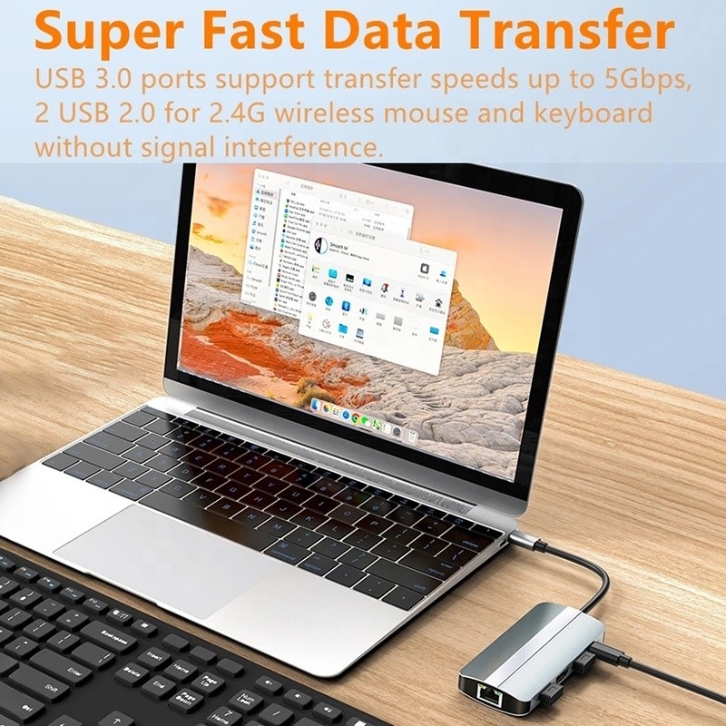 Máy tính xách tay Mac 9 In 1 Type-C USB-C Hub với HDTV Multi Port Docking Station Adapter