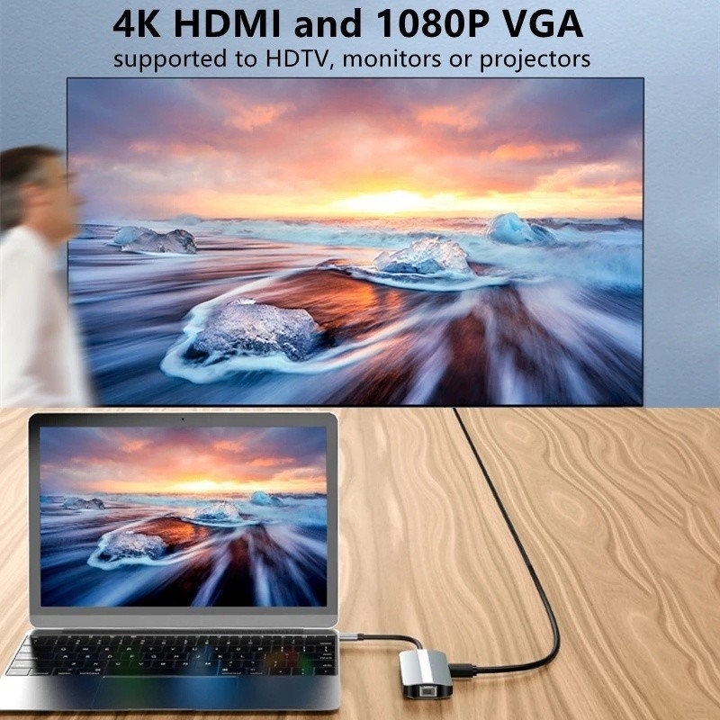 Máy tính xách tay Mac 9 In 1 Type-C USB-C Hub với HDTV Multi Port Docking Station Adapter