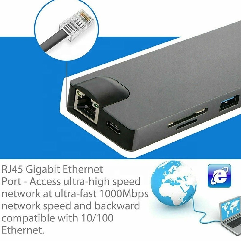 8-In-1 USB C Hub Type-C Type C 3.1 đến 4K HDMI HDTV RJ45 Lan Ethernet PD USB3.0 Adapter Hub