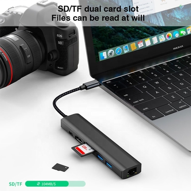 Màu xám 7 In 1 USB C Type C Hub với 1000M RJ45 Gigabit Ethernet 4K HDMI PD 100W Adapter
