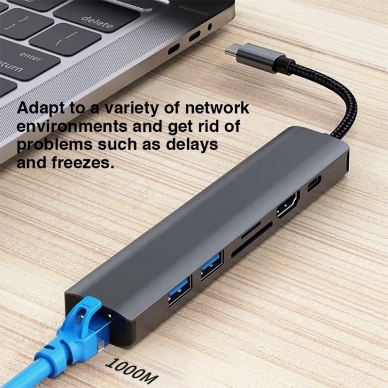 Màu xám 7 In 1 USB C Type C Hub với 1000M RJ45 Gigabit Ethernet 4K HDMI PD 100W Adapter