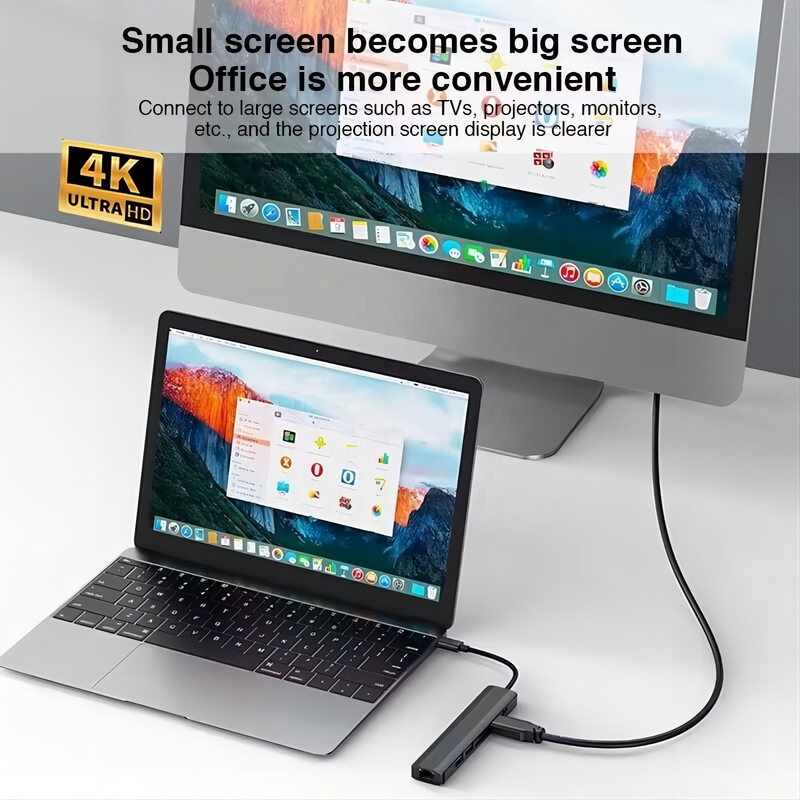 Màu xám 7 In 1 USB C Type C Hub với 1000M RJ45 Gigabit Ethernet 4K HDMI PD 100W Adapter