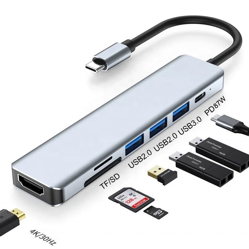 Type C Type-C Hub Multi Function Adapter để sạc truyền dữ liệu và đầu ra video