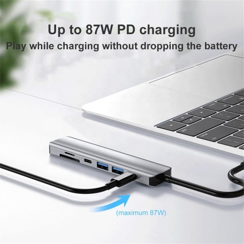 Màu xám 7 In 1 USB C đến HDMI Adapter Hub Dock với 4K HD HDMI PD SD TF SD / TF Card Reader