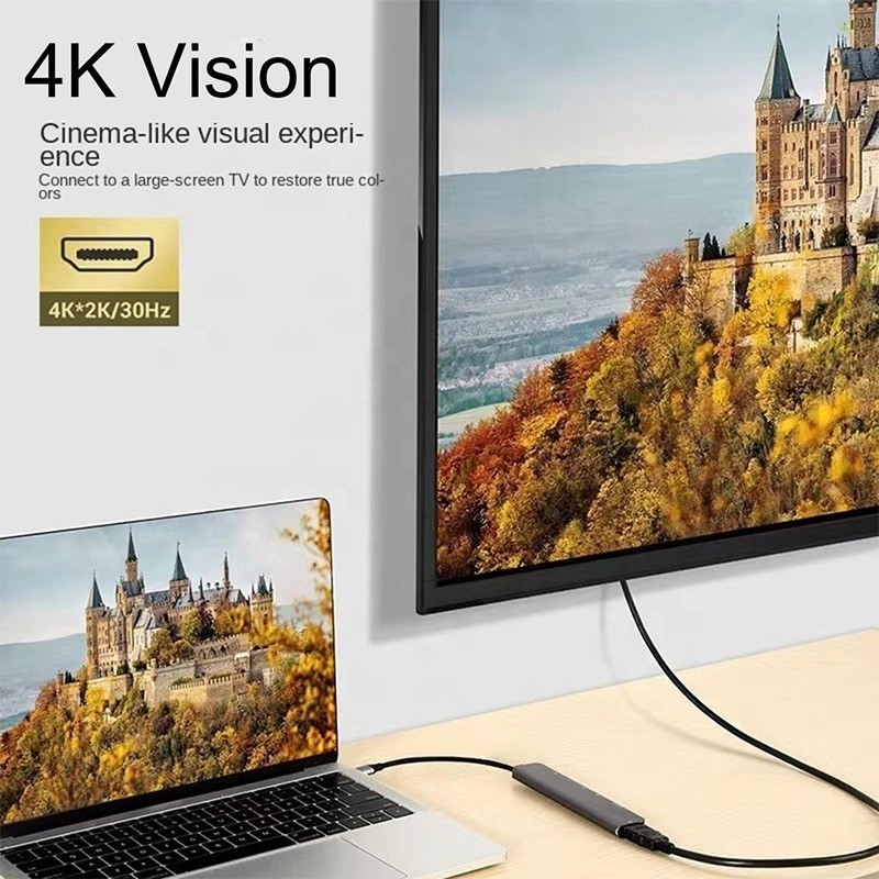 Màu xám 7 In 1 USB C đến HDMI Adapter Hub Dock với 4K HD HDMI PD SD TF SD / TF Card Reader
