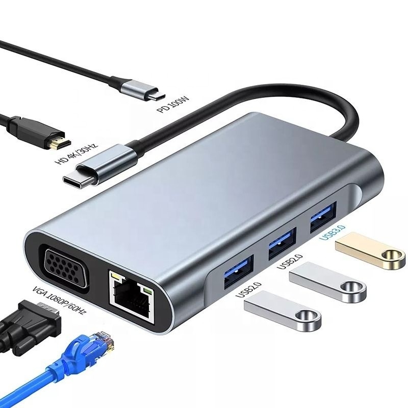 7-in-1 USB C Type C Docking Station với HDTV HDMI VGA USB RJ45 và Fast Data Transfer