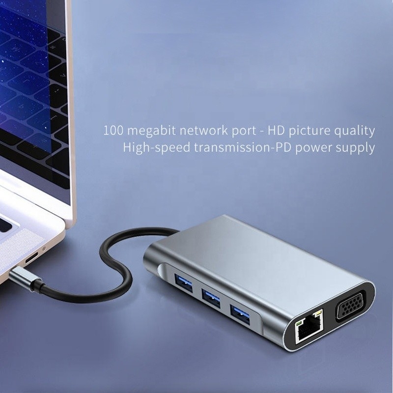 7-in-1 USB C Type C Docking Station với HDTV HDMI VGA USB RJ45 và Fast Data Transfer