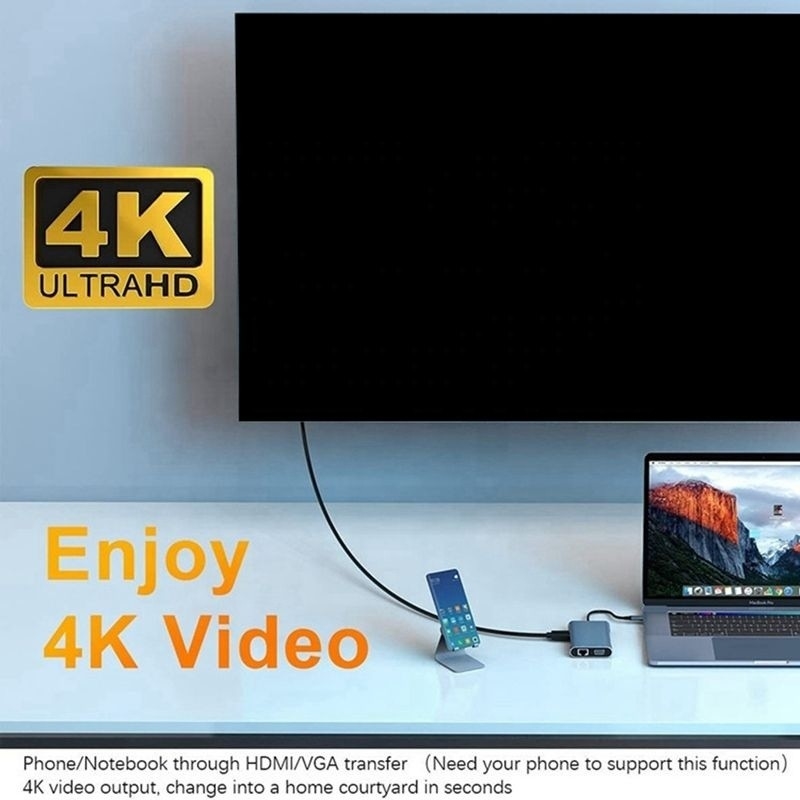 7-in-1 USB C Type C Docking Station với HDTV HDMI VGA USB RJ45 và Fast Data Transfer