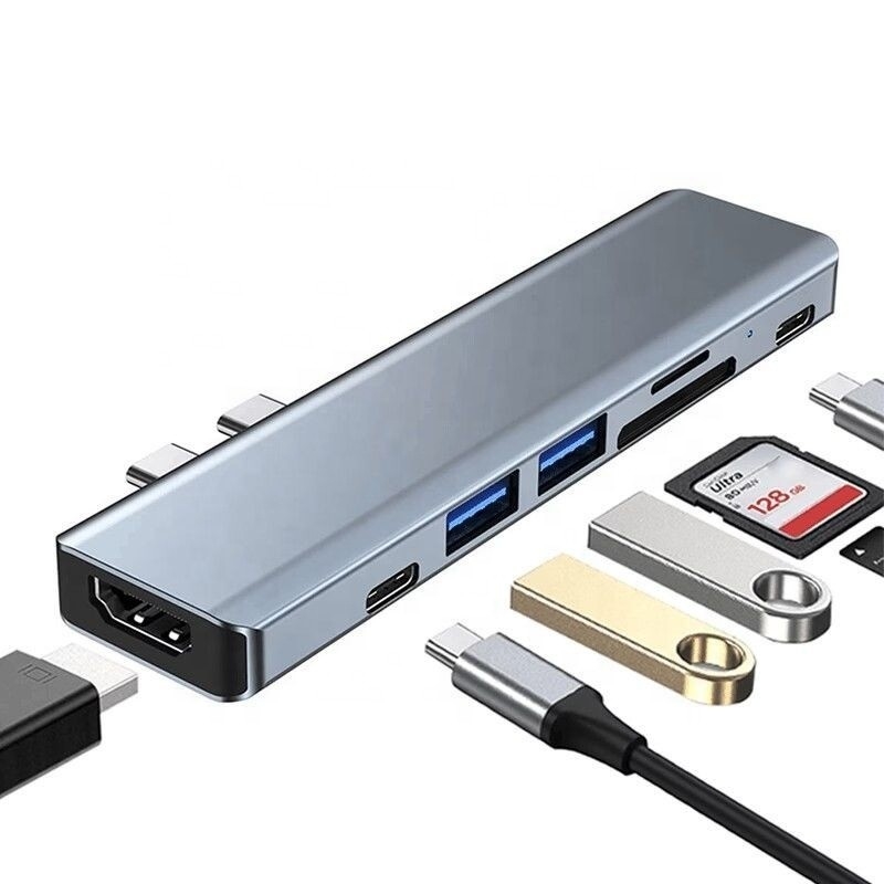 USB C Type C 7-In-1 Multiport Dock Hub Adapter với HDMI USB 3.0 USB 2.0 SD / TF PD Output