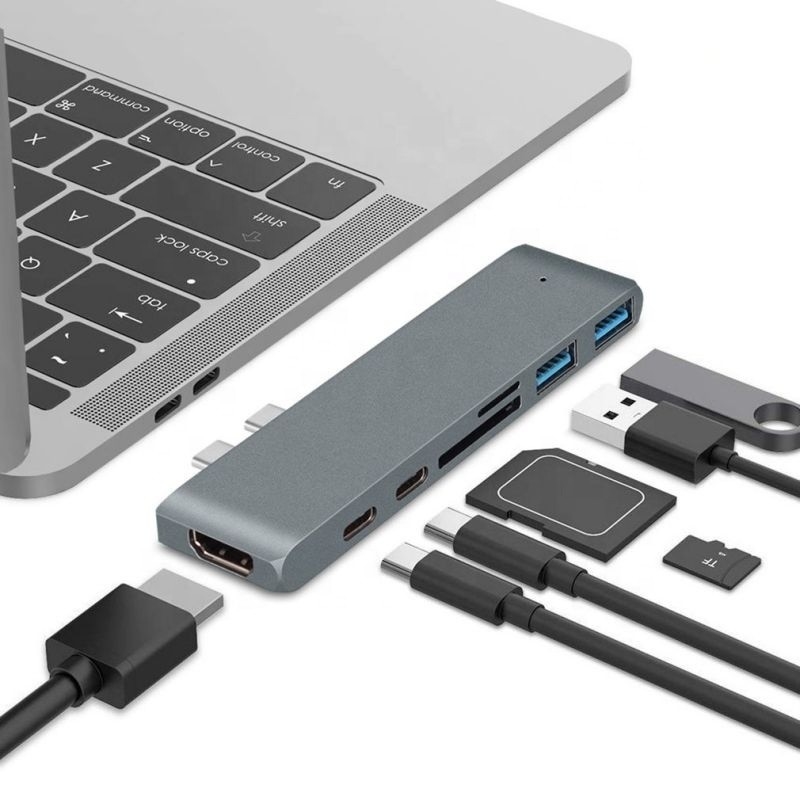 Trạm đậu nối 7-In-2 Hub với đầu vào nam kiểu C kép và kiểu giao diện USB 3.1
