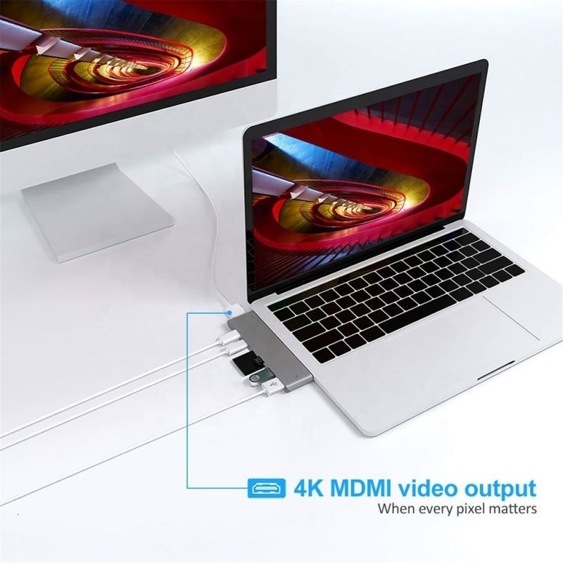 Trạm đậu nối 7-In-2 Hub với đầu vào nam kiểu C kép và kiểu giao diện USB 3.1