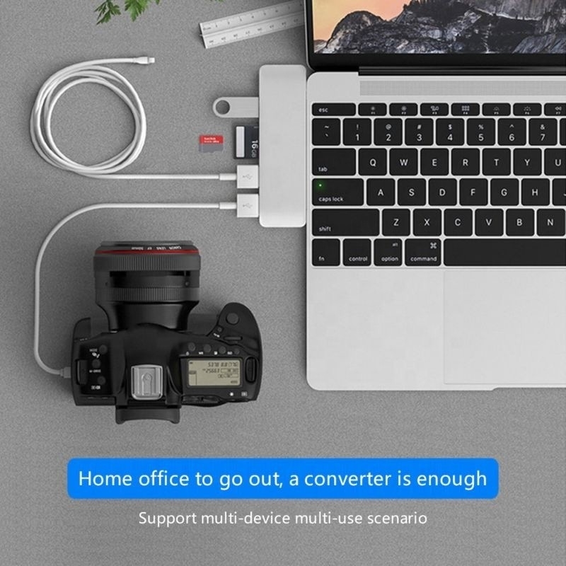 Trạm đậu nối 7-In-2 Hub với đầu vào nam kiểu C kép và kiểu giao diện USB 3.1