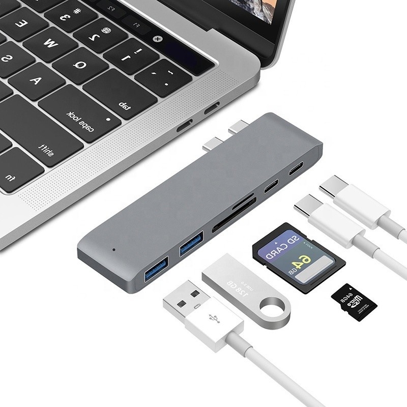 Multiport Docking Station 6-In-1 Type-C Hub Adapter với SD/TF 2*USB3.0 2*USB-C