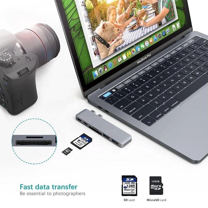 Multiport Docking Station 6-In-1 Type-C Hub Adapter với SD/TF 2*USB3.0 2*USB-C