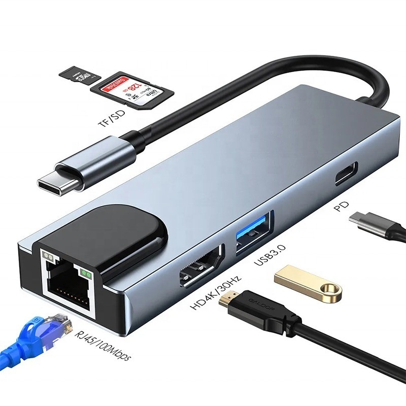 Trạm đậu nối USB C PD màu xám cho chức năng sạc máy tính xách tay