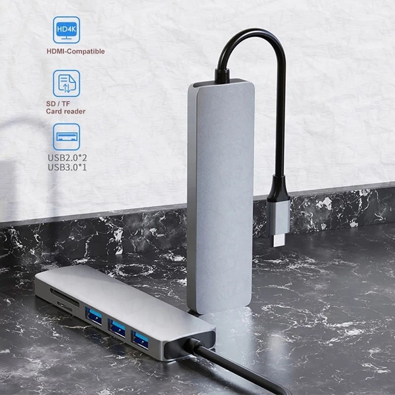 6-in-1 Multiport Laptop Docking Station với 4K HD HDMI HDTV USB 3.0 SD TF Card Reader