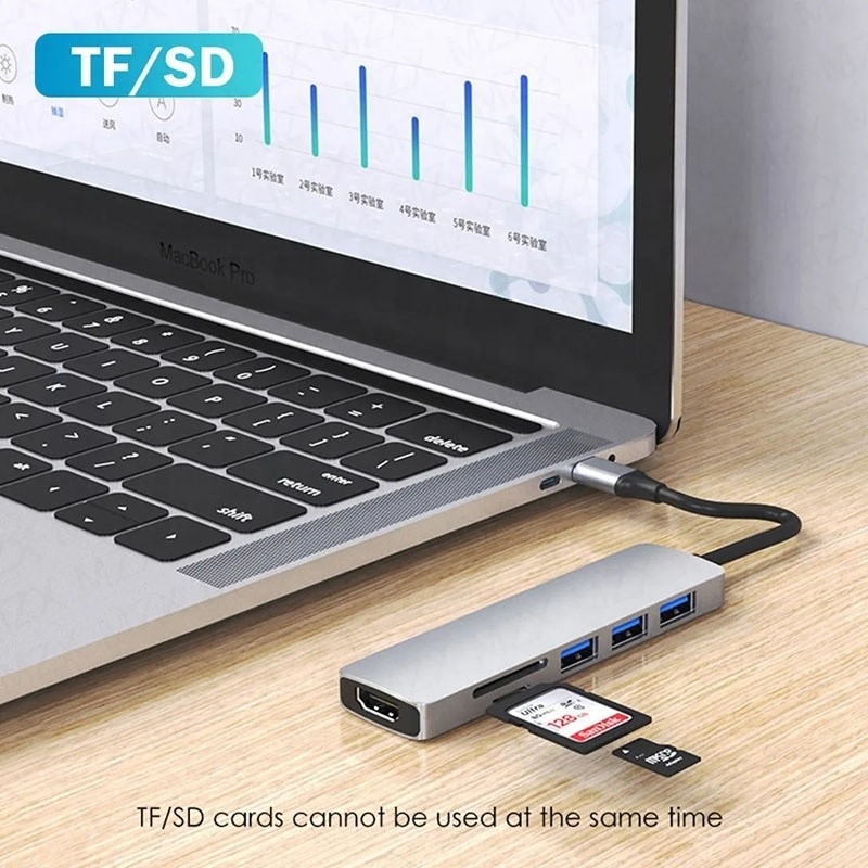 6-in-1 Multiport Laptop Docking Station với 4K HD HDMI HDTV USB 3.0 SD TF Card Reader