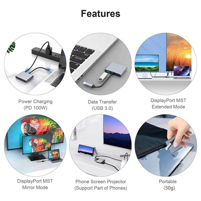 4-in-1 USB C để hai 4K HDMI MST Adapter để sạc truyền dữ liệu và đầu ra video