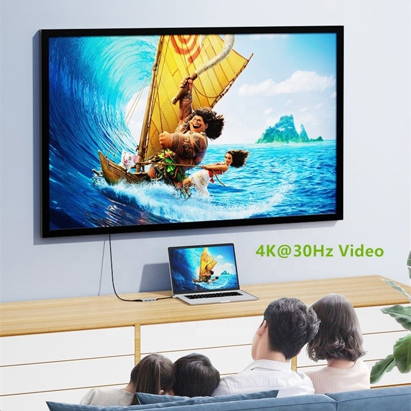 4K HDMI tương thích Type-C đến USB C Hub Adapter với 2 cổng sạc USB3.0 và PD