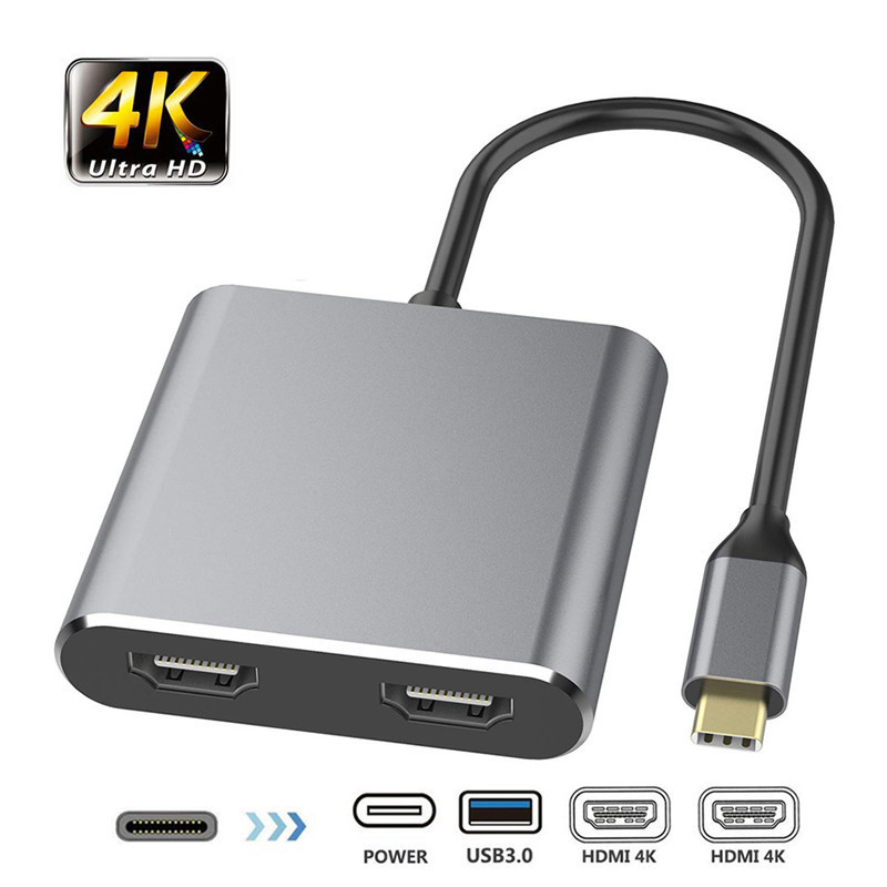 4-in-1 Docking Station với 2 cổng HDMI 4K kép và USB-C Type-C đến Bộ chuyển đổi HDMI kép