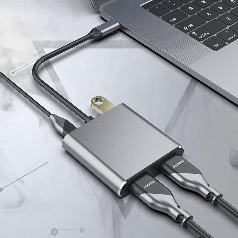 4-in-1 Docking Station với 2 cổng HDMI 4K kép và USB-C Type-C đến Bộ chuyển đổi HDMI kép