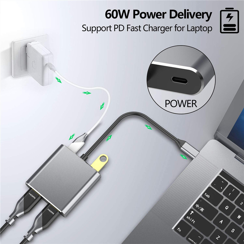 4-in-1 Docking Station với 2 cổng HDMI 4K kép và USB-C Type-C đến Bộ chuyển đổi HDMI kép