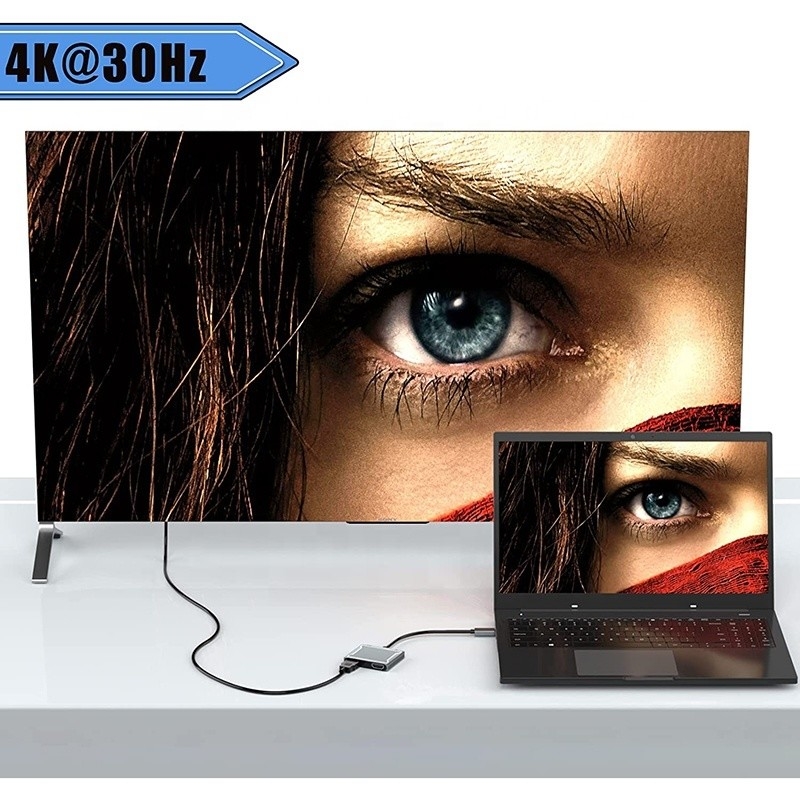 Kết nối giao diện USB C loại C Bộ chuyển đổi HDMI kép 4K 4 In 1 USB 3.0 Hub cho máy tính xách tay