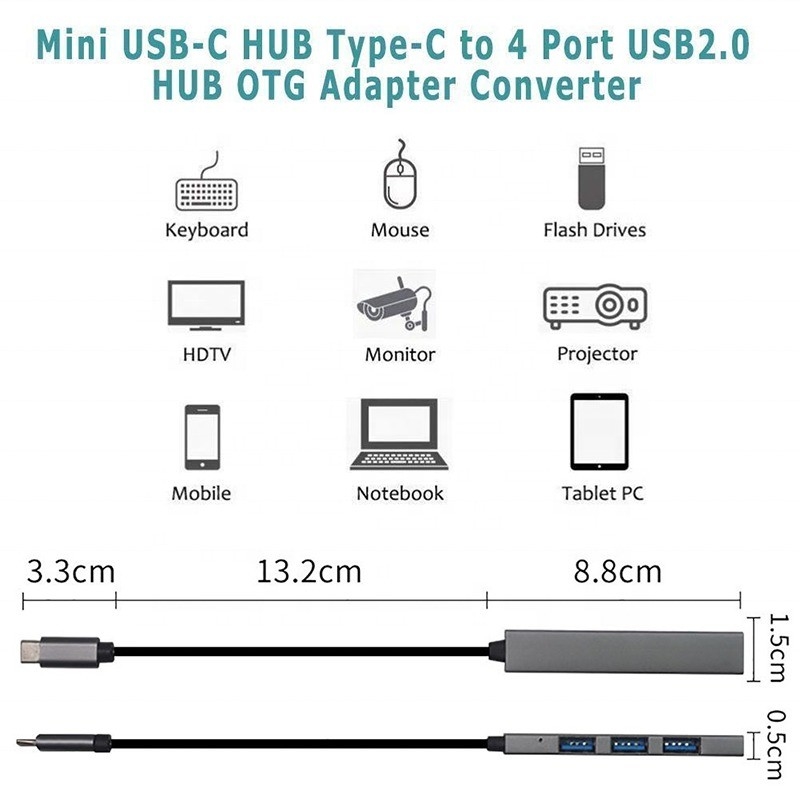 Giao diện loại C 4 trong 1 14 cổng Hub Type-C OTG đến USB 3.0 2.0 Adapter hợp kim nhôm