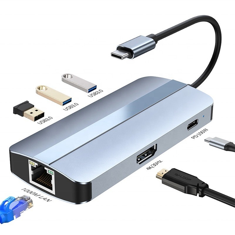 12-in-1 USB C Adapter OEM Multiport Hub với 4K HDMI USB 3.0 RJ45 Lan Ethernet
