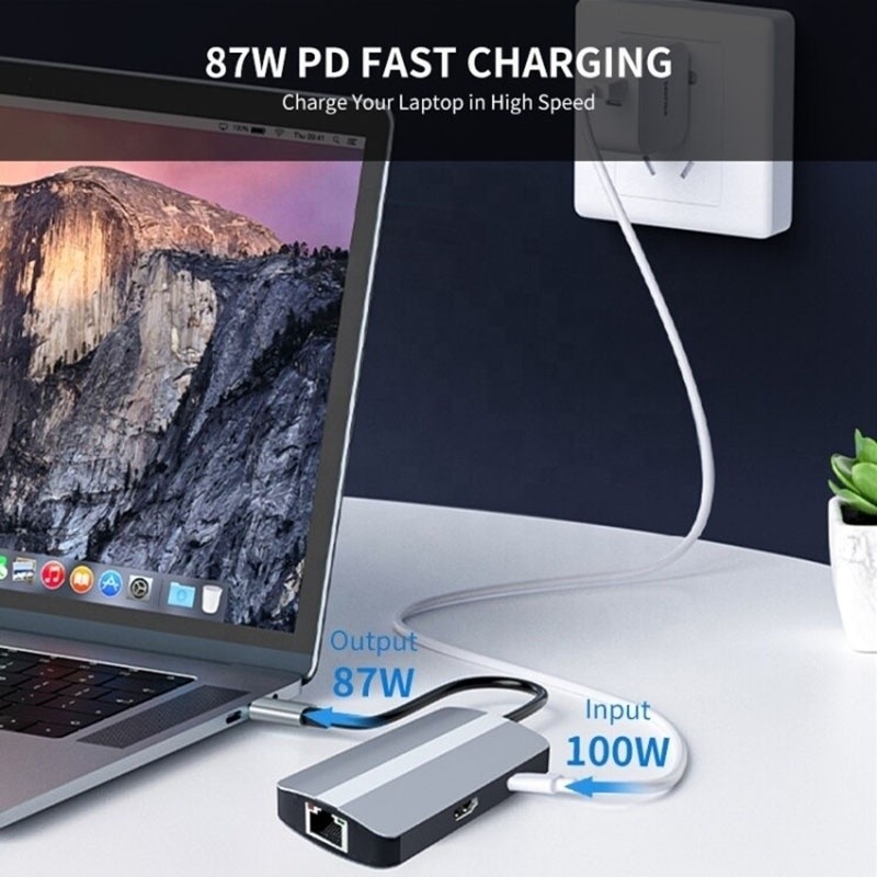 6 trong 1 USB A Hub 4K HDMI USB3.0 RJ45 1000Mbps PD Adapter sạc