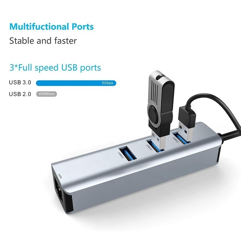 USB 3.0 đến 6 cổng USB Hub và 1000Mbps Ethernet Adapter cho sự tương thích nam-nữ