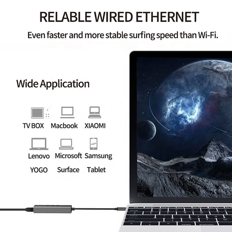Grey USB3.0 Hub và RJ45 Lan Adapter với 3 cổng USB Gigabit Ethernet Network Card