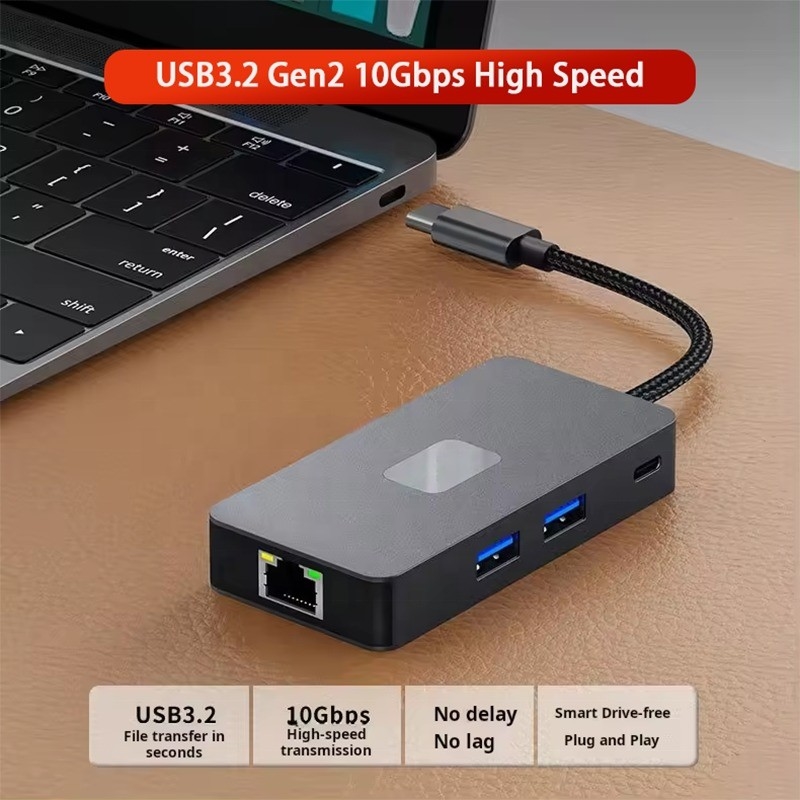 8-in-1 Multiport Adapter USB-C Hub với HDMI 3 USB3.0 RJ45 Và PD Output 5-8 cổng