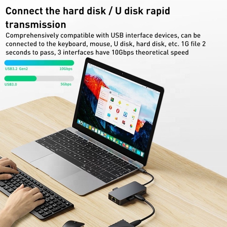 8-in-1 Multiport Adapter USB-C Hub với HDMI 3 USB3.0 RJ45 Và PD Output 5-8 cổng